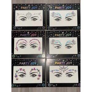 Party Joy 6 Pack Face Jewels Rhinestone Festival Body Gems Rave Stickers New